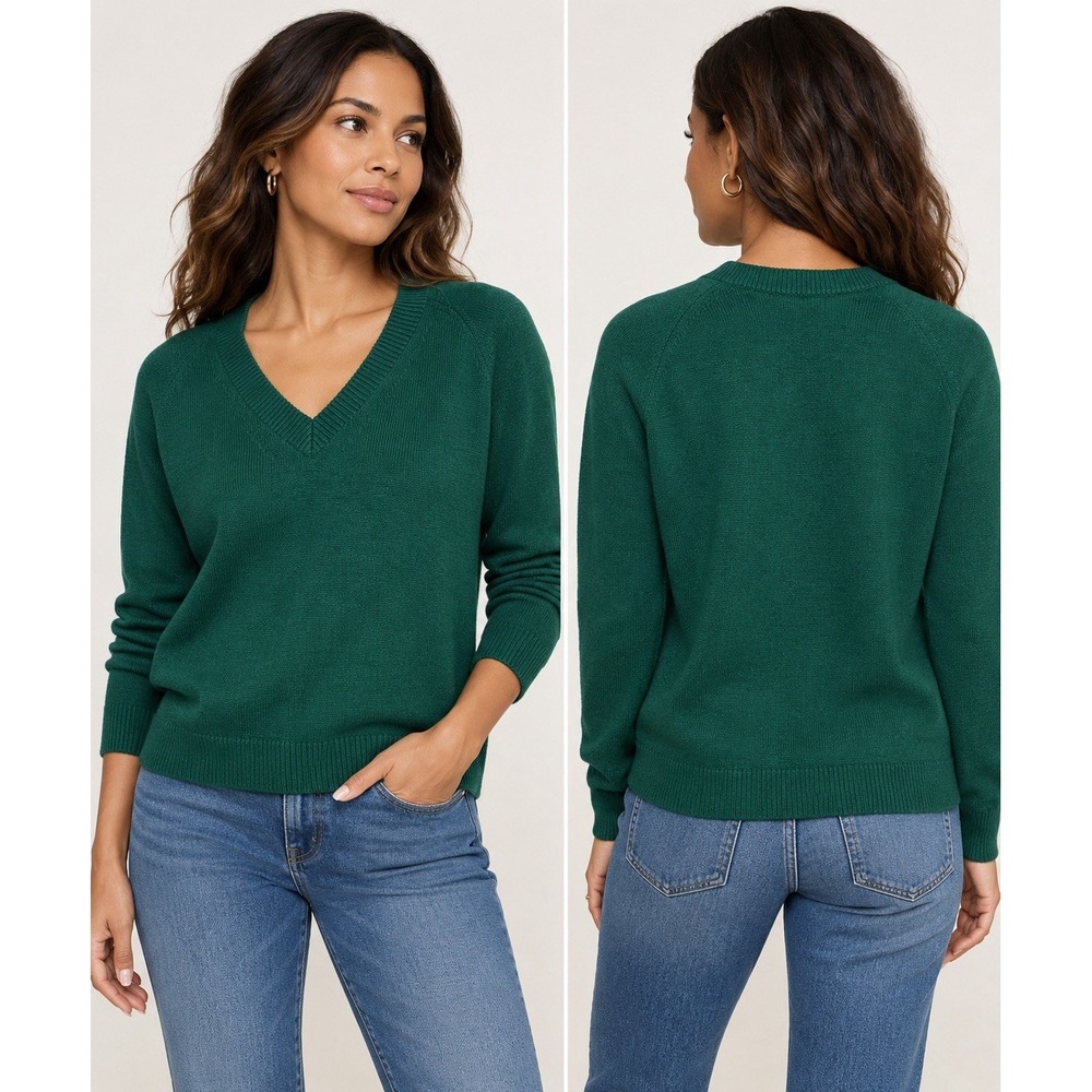 Banana Republic Women's M Emerald Green V Neck Cotton Blend Knit Sweater